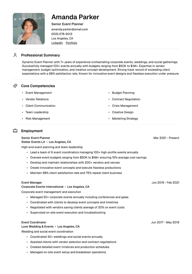 🎉 Event Planner Resume Template Example