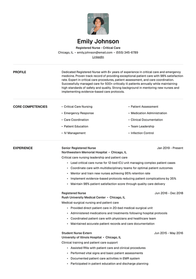 ⚕️ Registered Nurse Resume Template Example