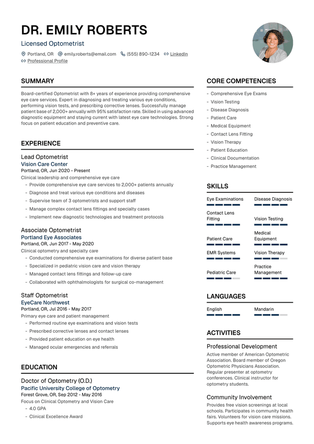 👁️ Optometrist Resume Template Example