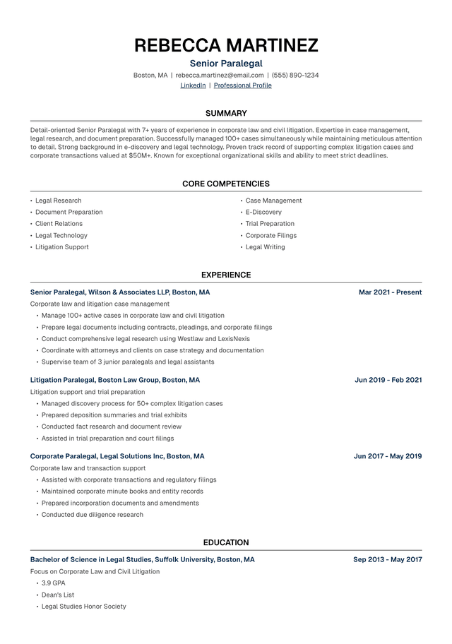 ⚖️ Paralegal Resume Template Example