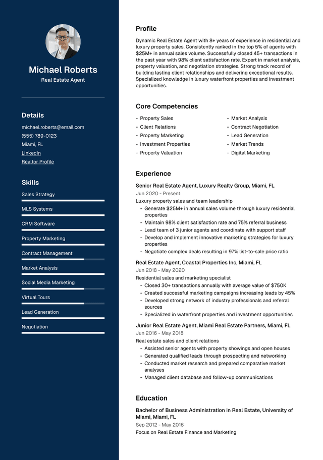 🏠 Real Estate Agent Resume Template Example