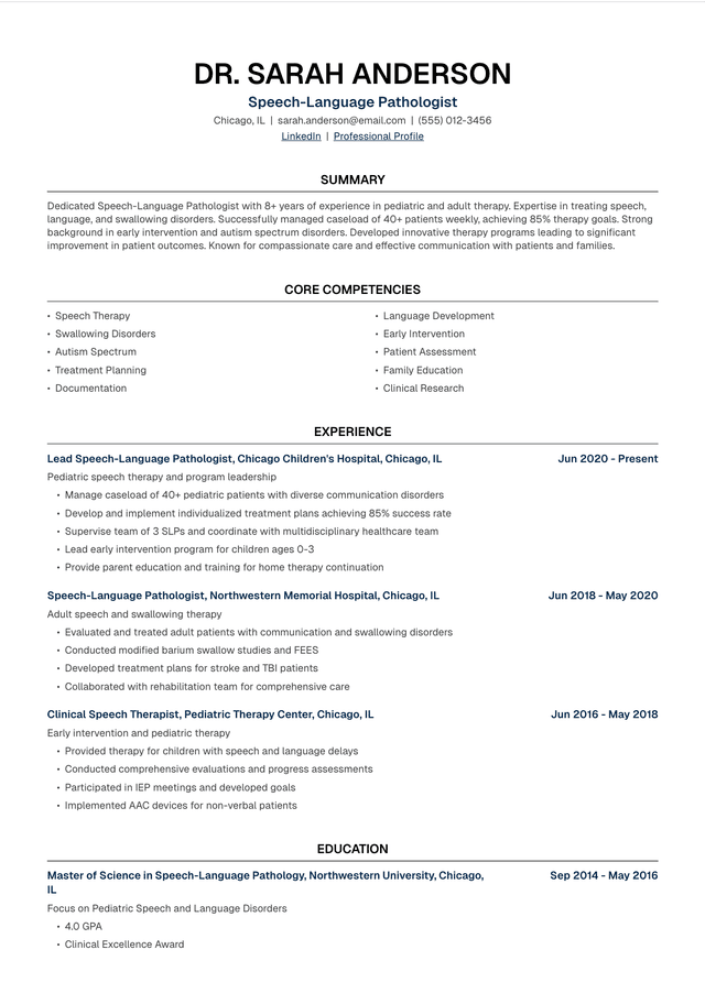 🗣️ Speech Therapist Resume Template Example