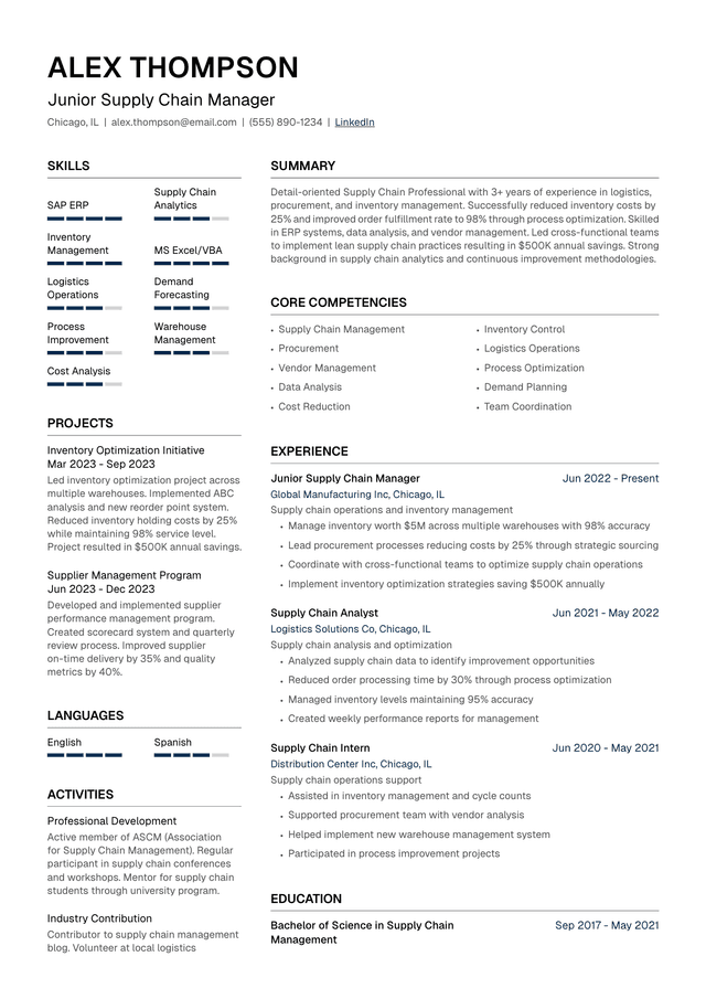 🔄 Supply Chain Manager Resume Template Example