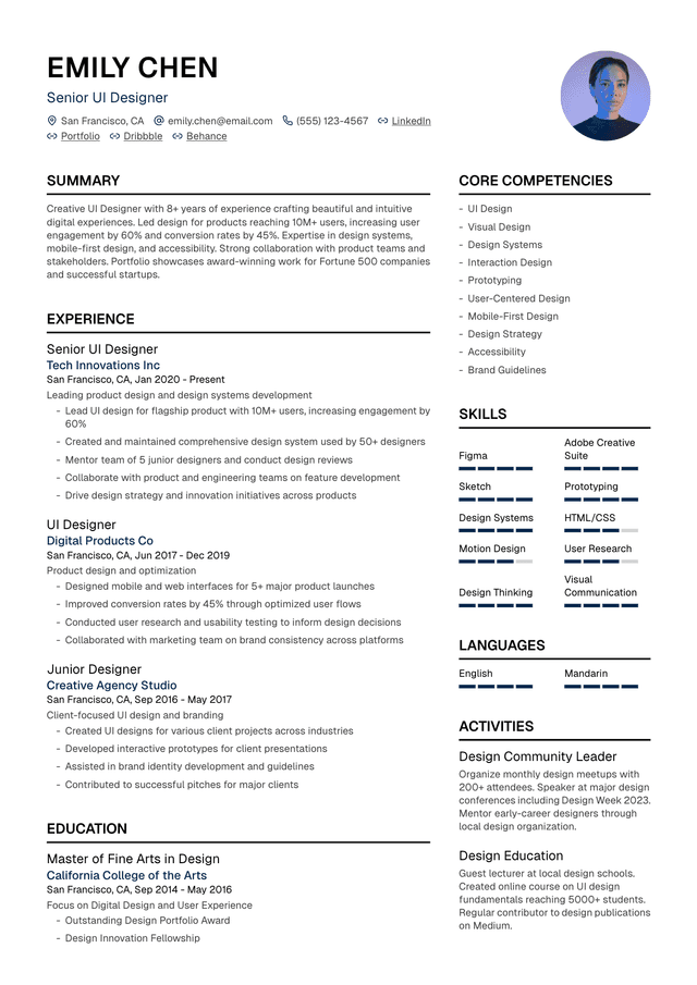 🎨 UX Designer Resume Template Example