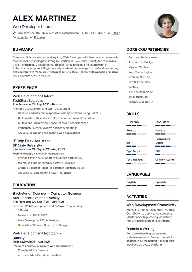 💻 Web Developer Resume Template Example