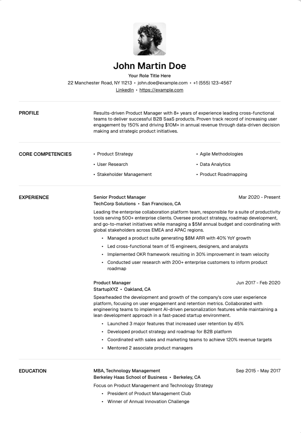 💼 Sales Manager Resume Template Example