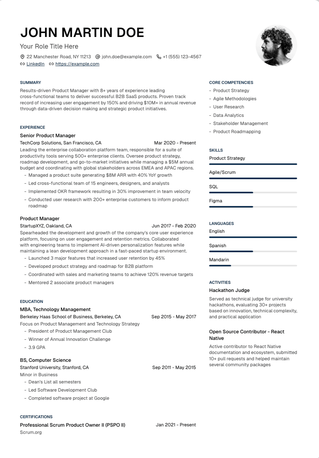 📋 Project Manager Resume Template Example