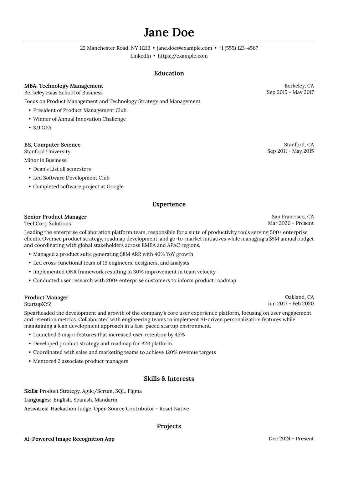 Exemplo de modelo de CV Harvard