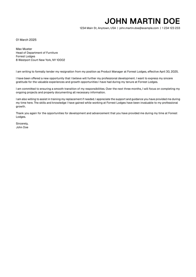 Resignation letter