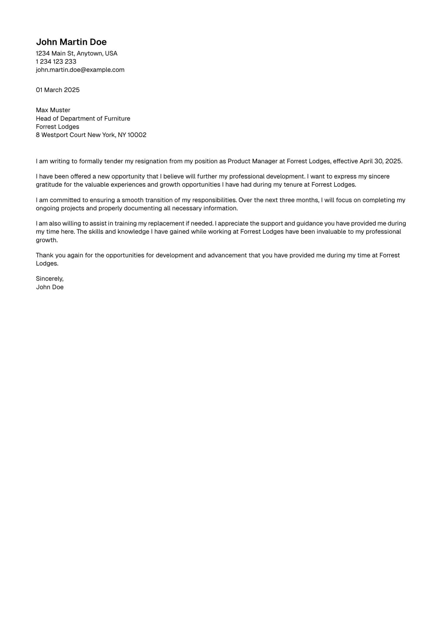 Clean resignation letter template preview