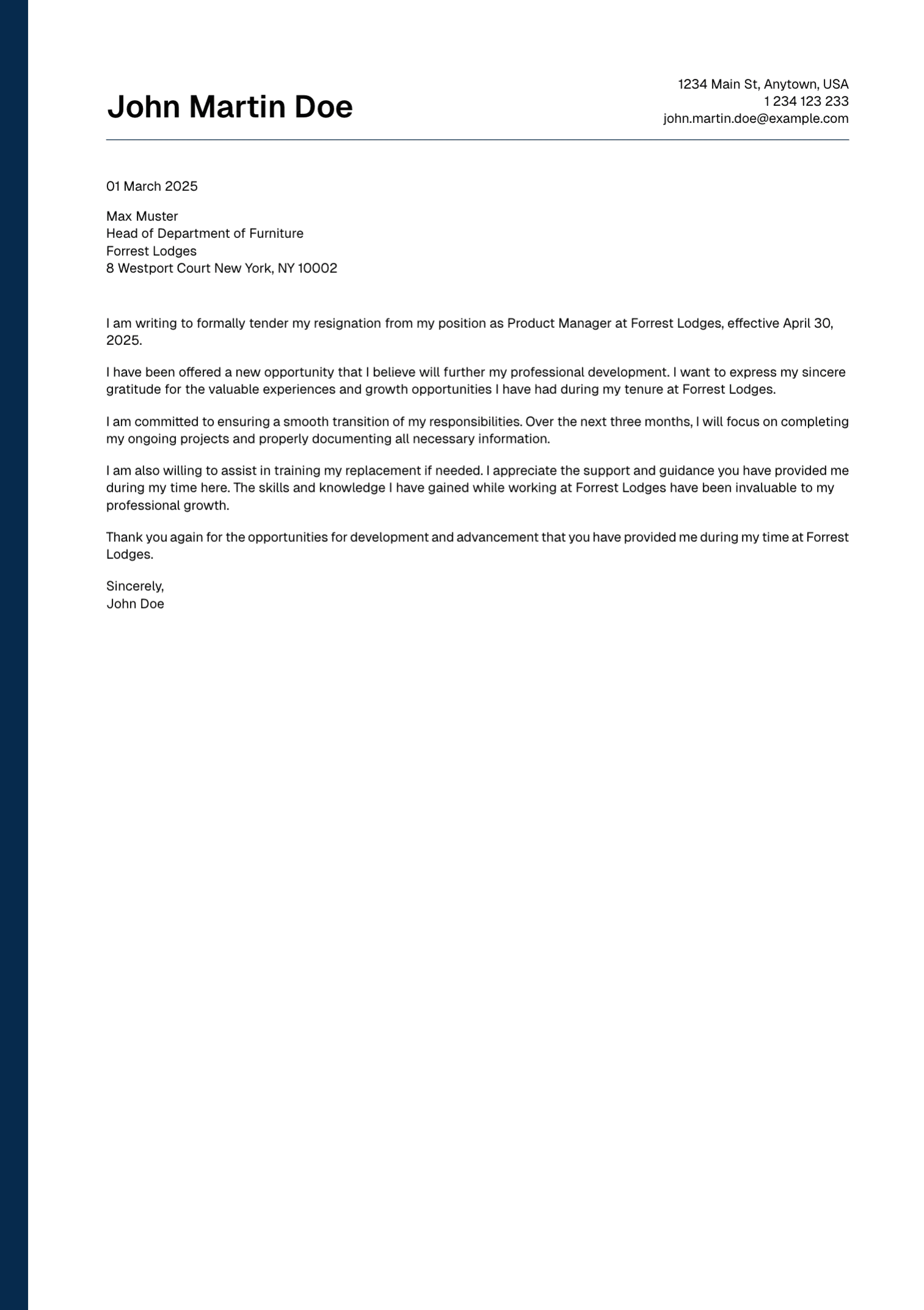 Executive resignation letter template preview