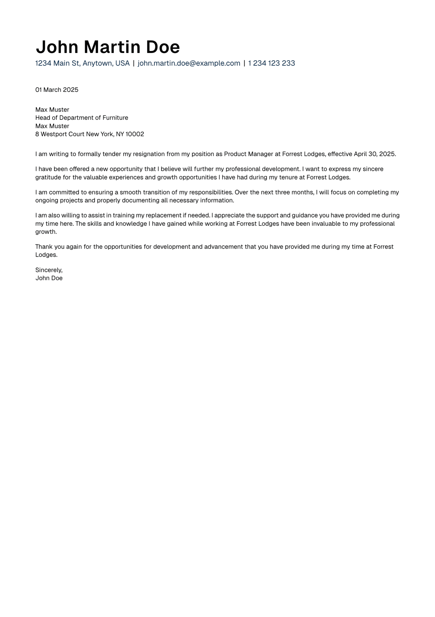 Horizon resignation letter template preview