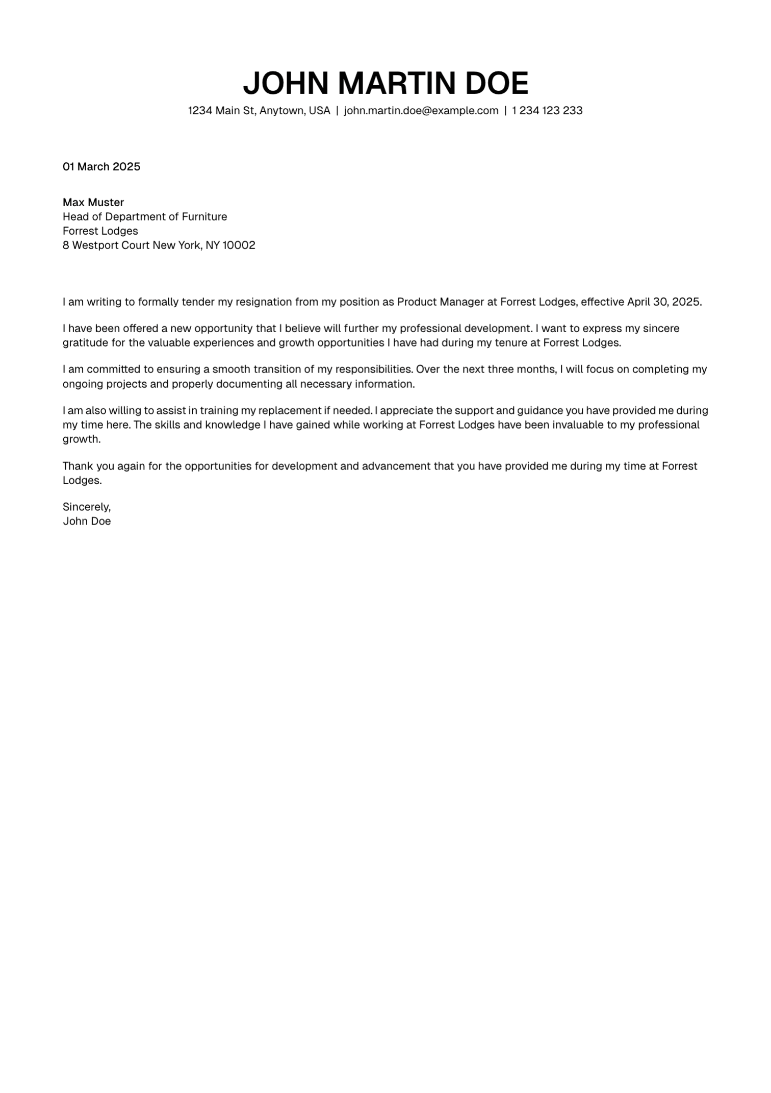 Meridian resignation letter template preview