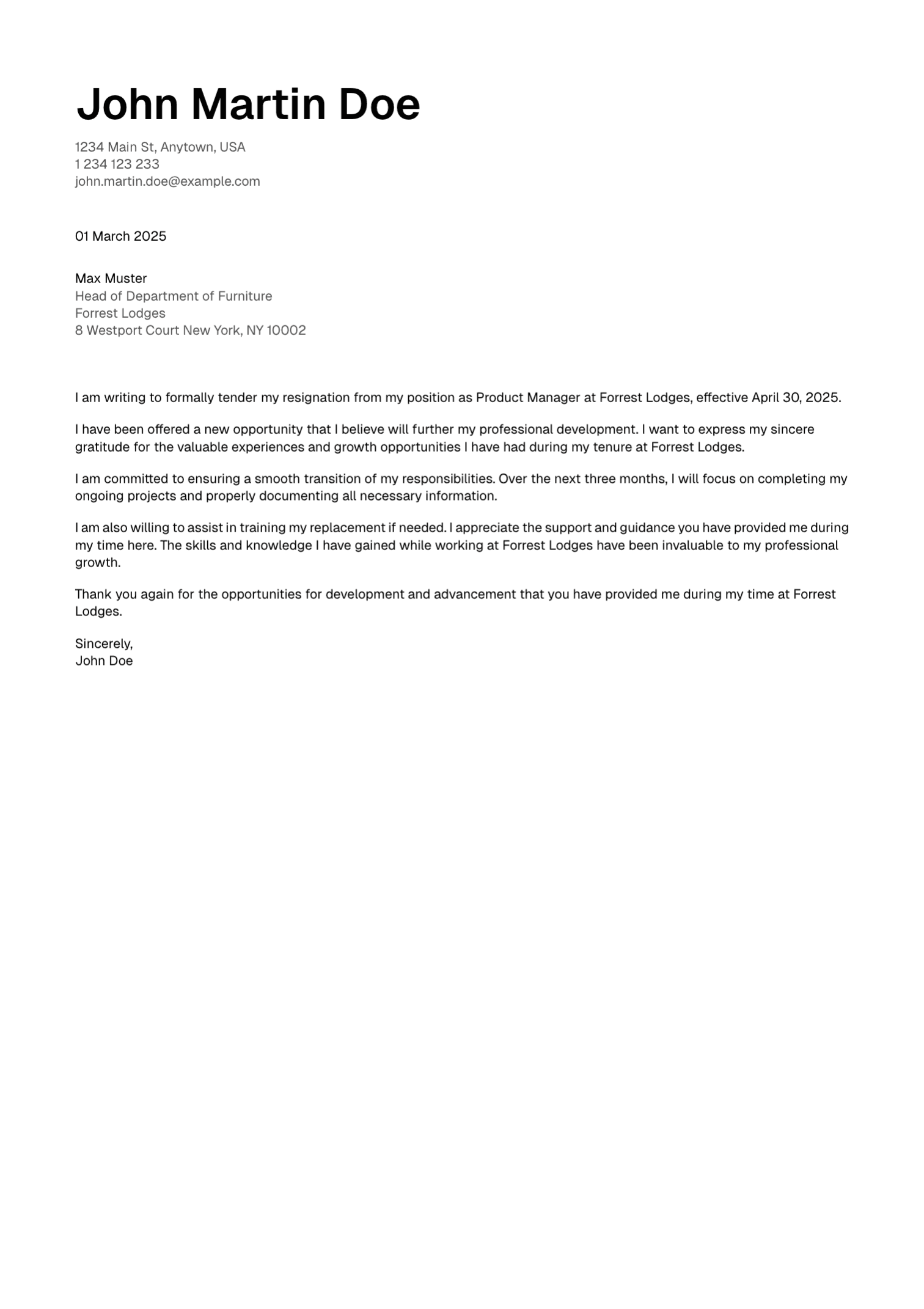 Modern Pro resignation letter template preview