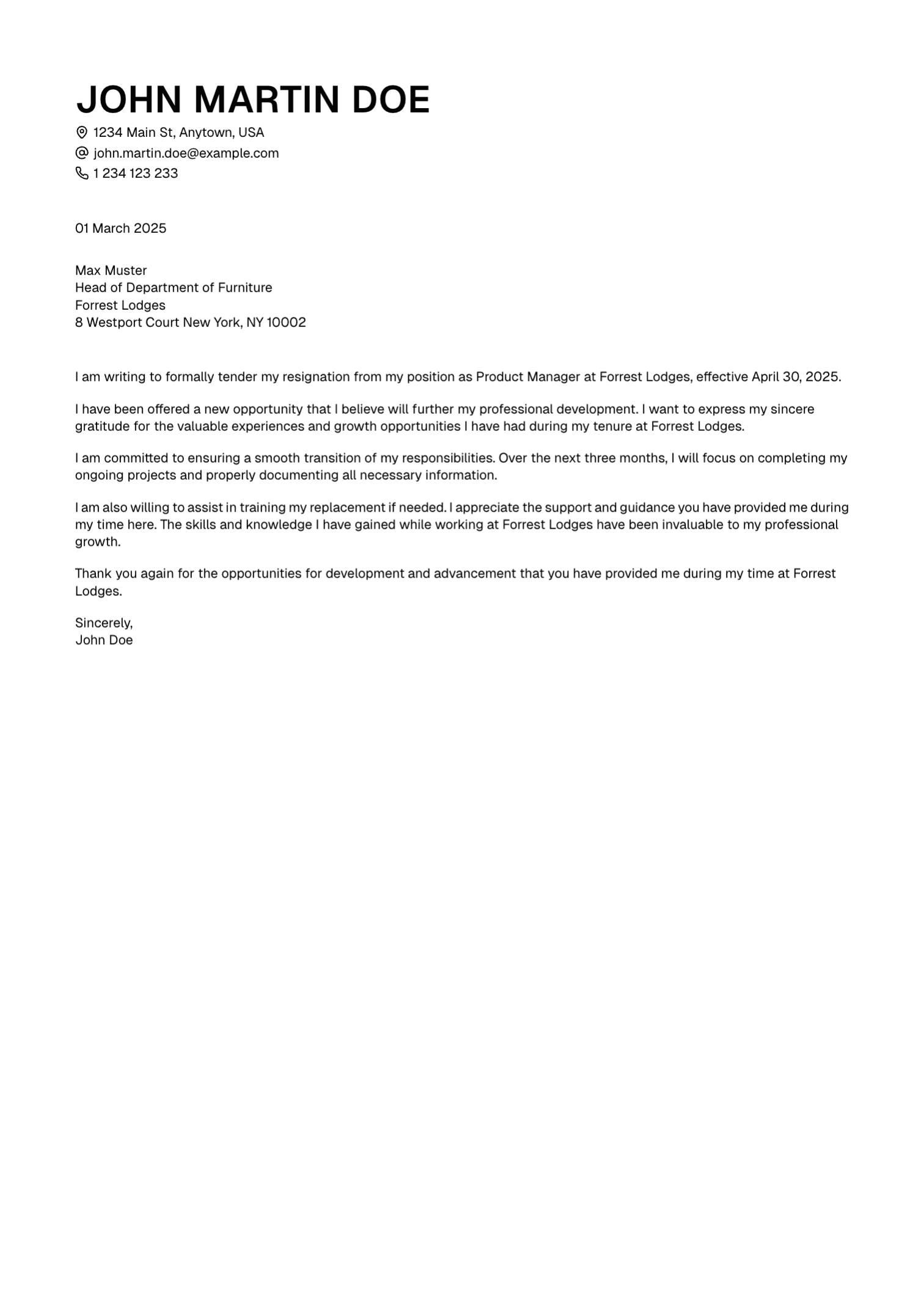 Prism resignation letter template preview