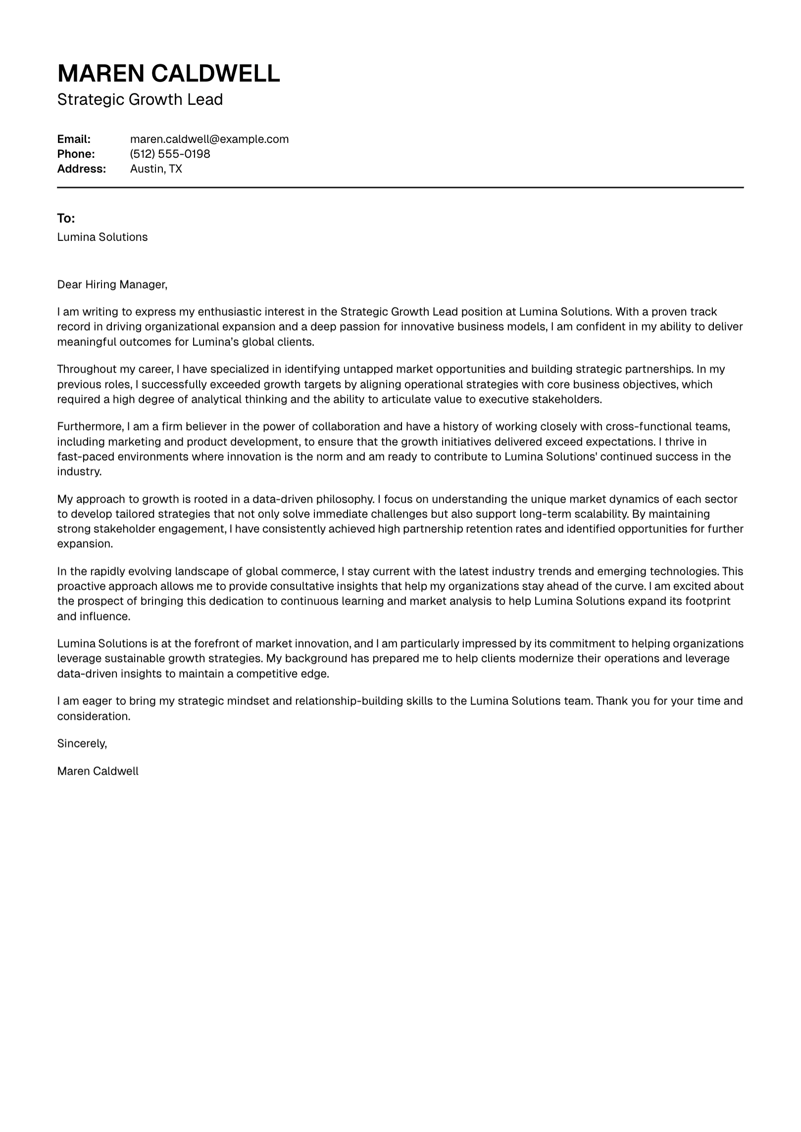 Classic cover letter example