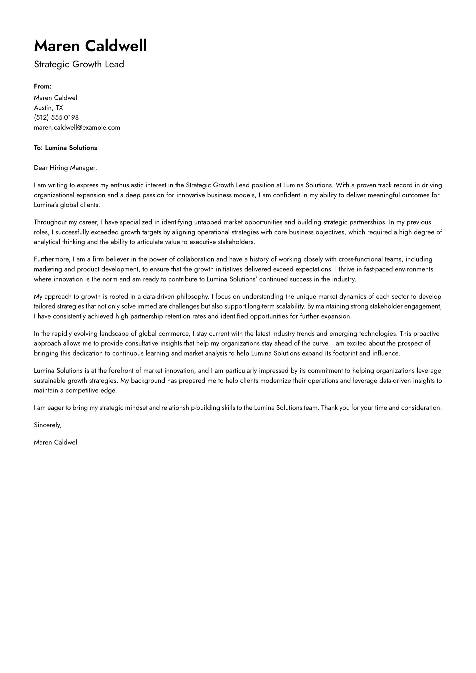 Clean cover letter example