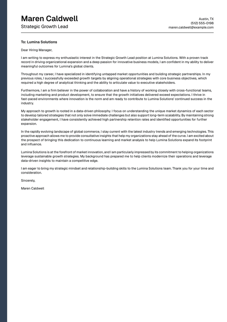 Executive cover letter example generated with AI