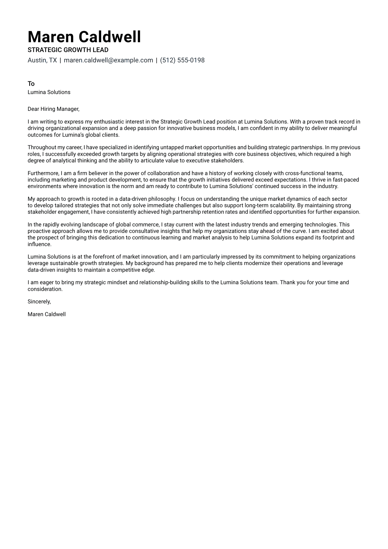 Horizon cover letter example