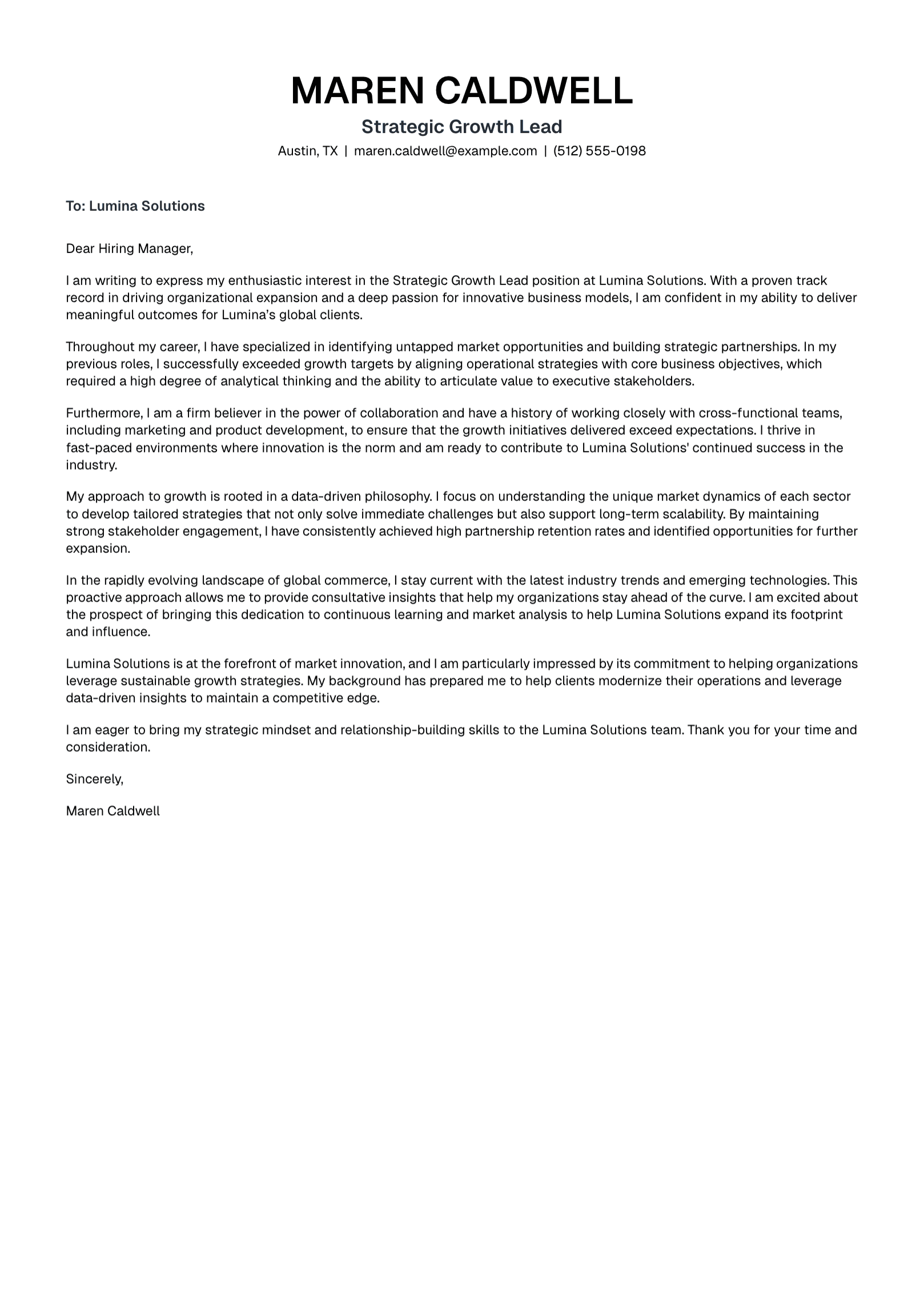 Meridian cover letter example