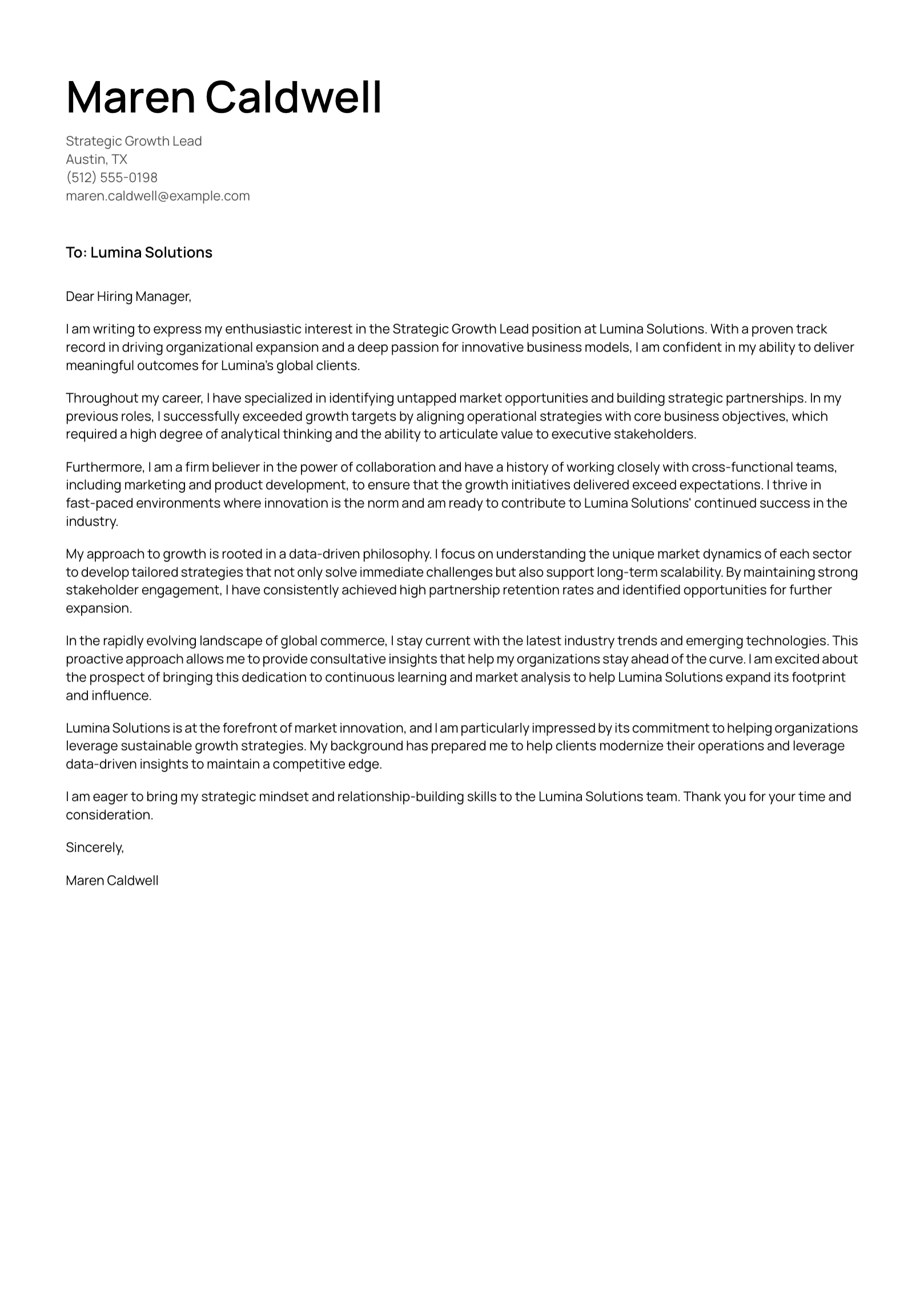 Modern Pro cover letter example