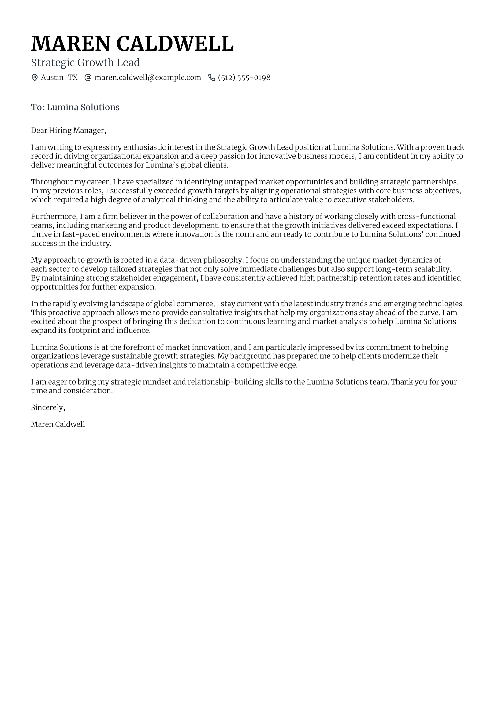 Nova cover letter example