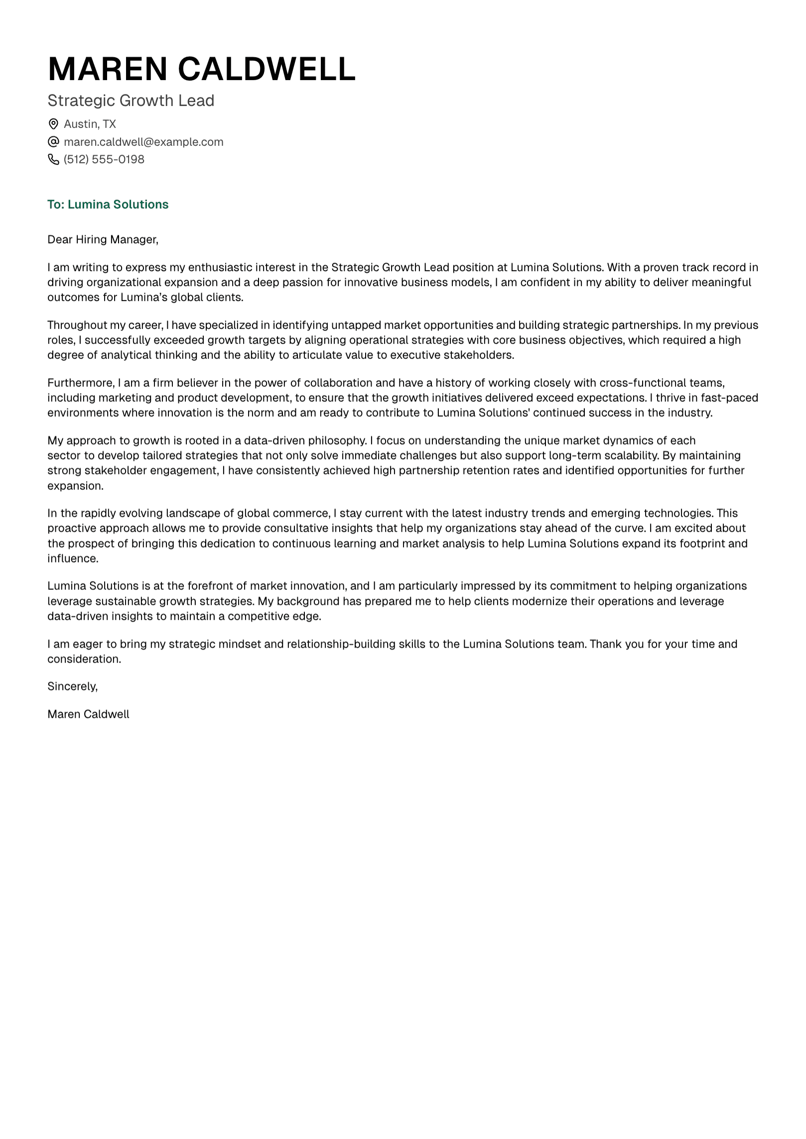 Prism cover letter example