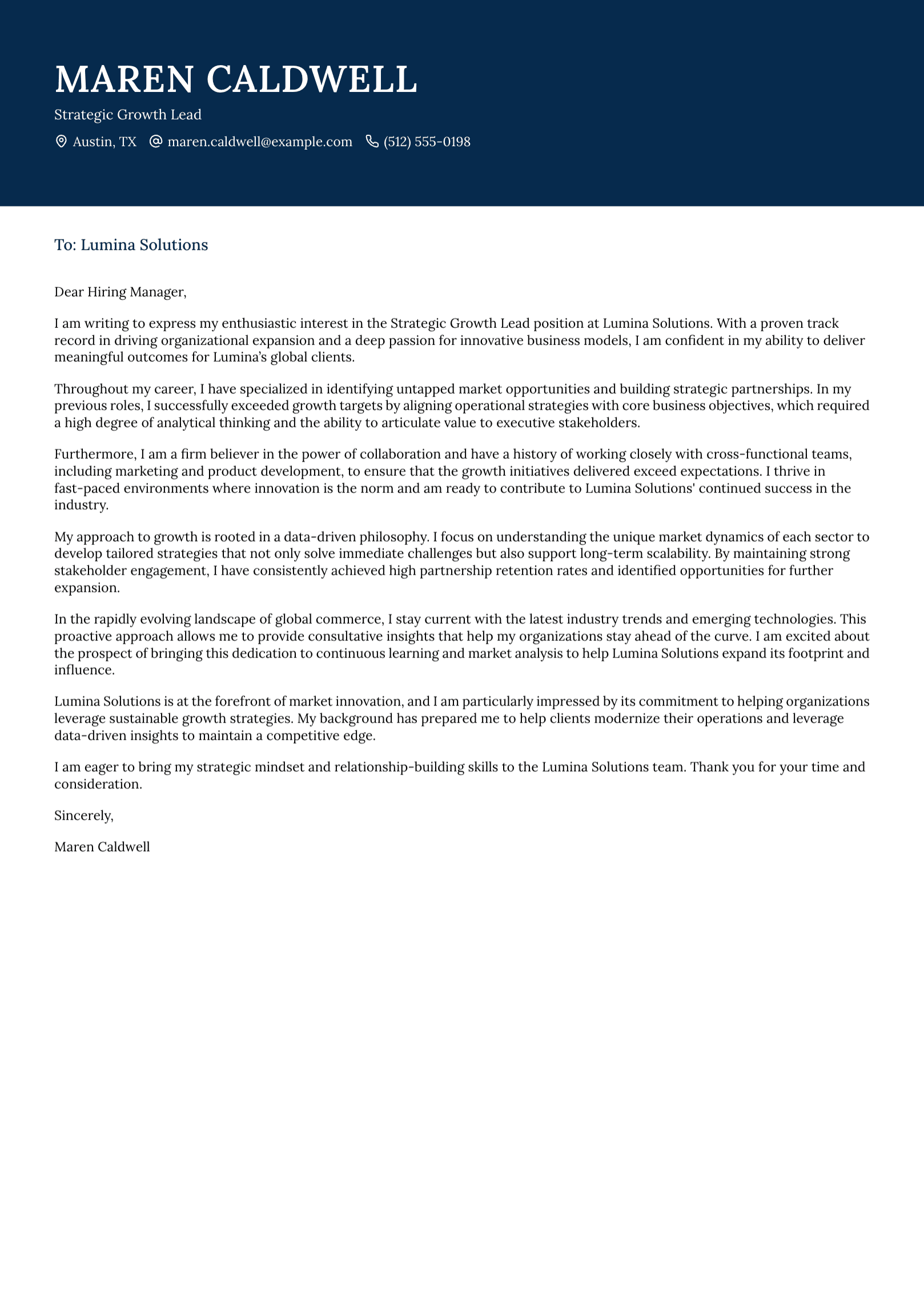 Zenith cover letter example generated with AI