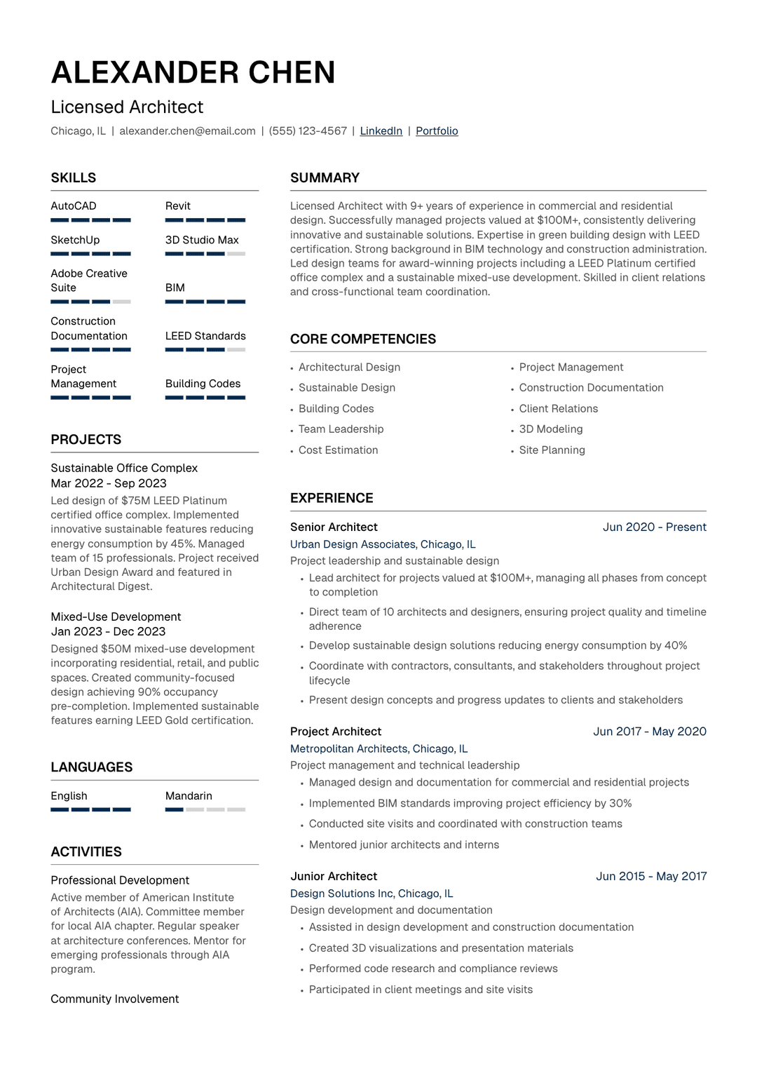 🏛️ Architect Resume Template Example