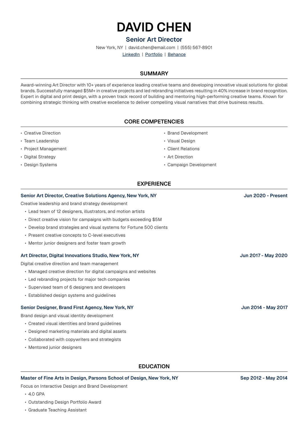 🎨 Art Director Resume Template Example