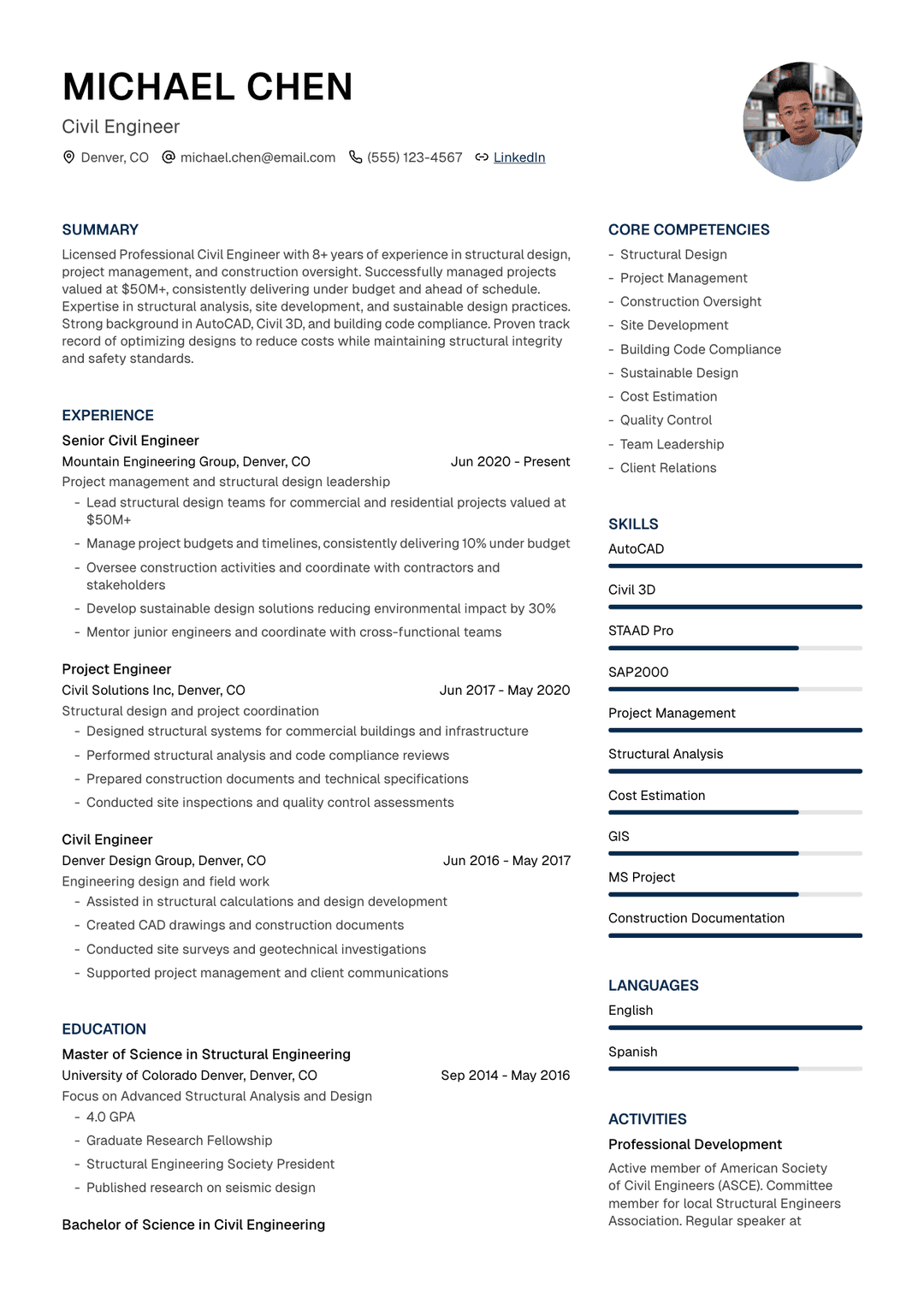 ๐๏ธ Civil Engineer Resume Template Example