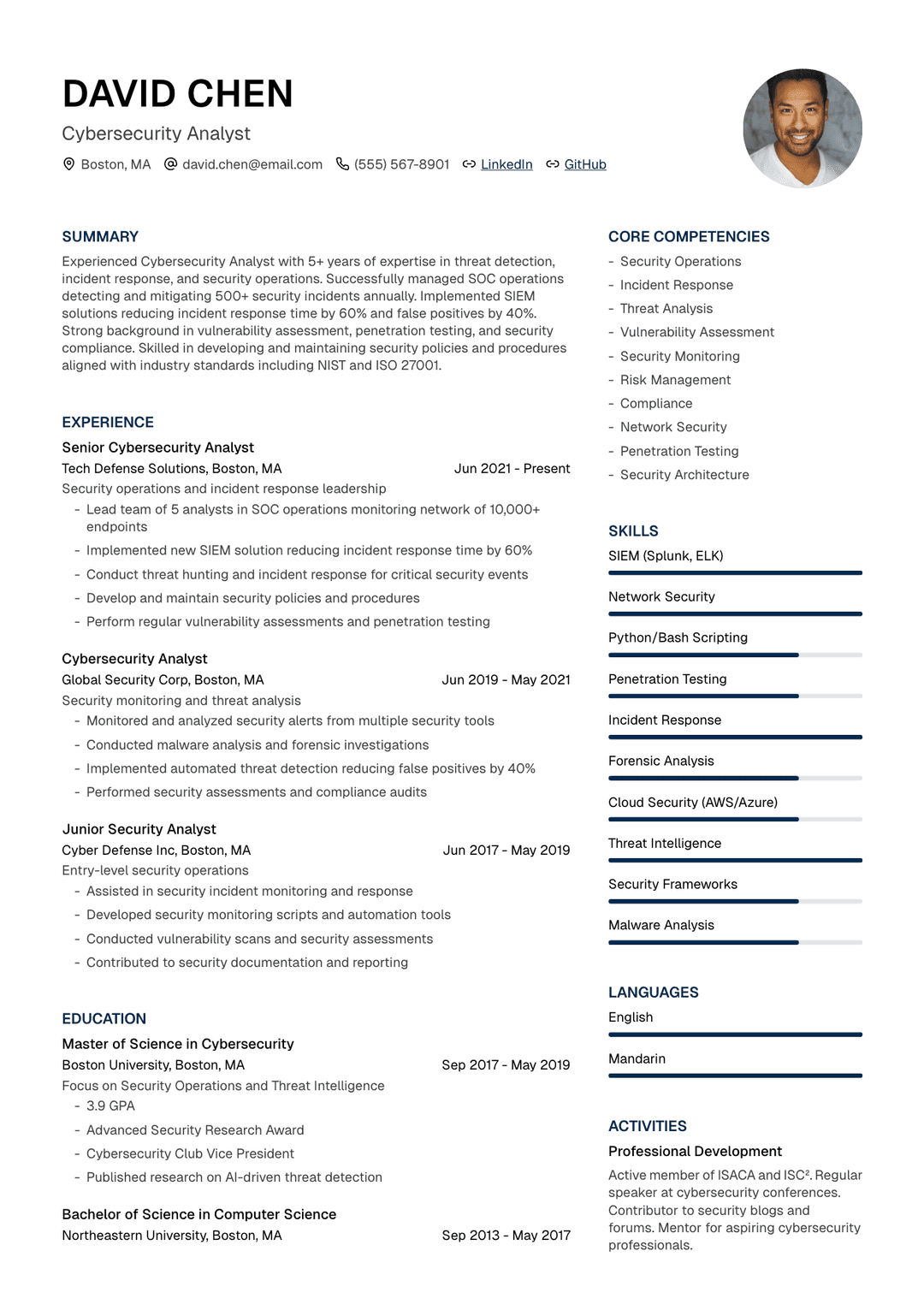 🔒 Cybersecurity Analyst Resume Template Example