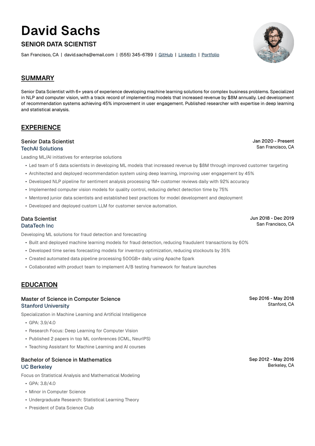 ๐ง Data Scientist Resume Template Example