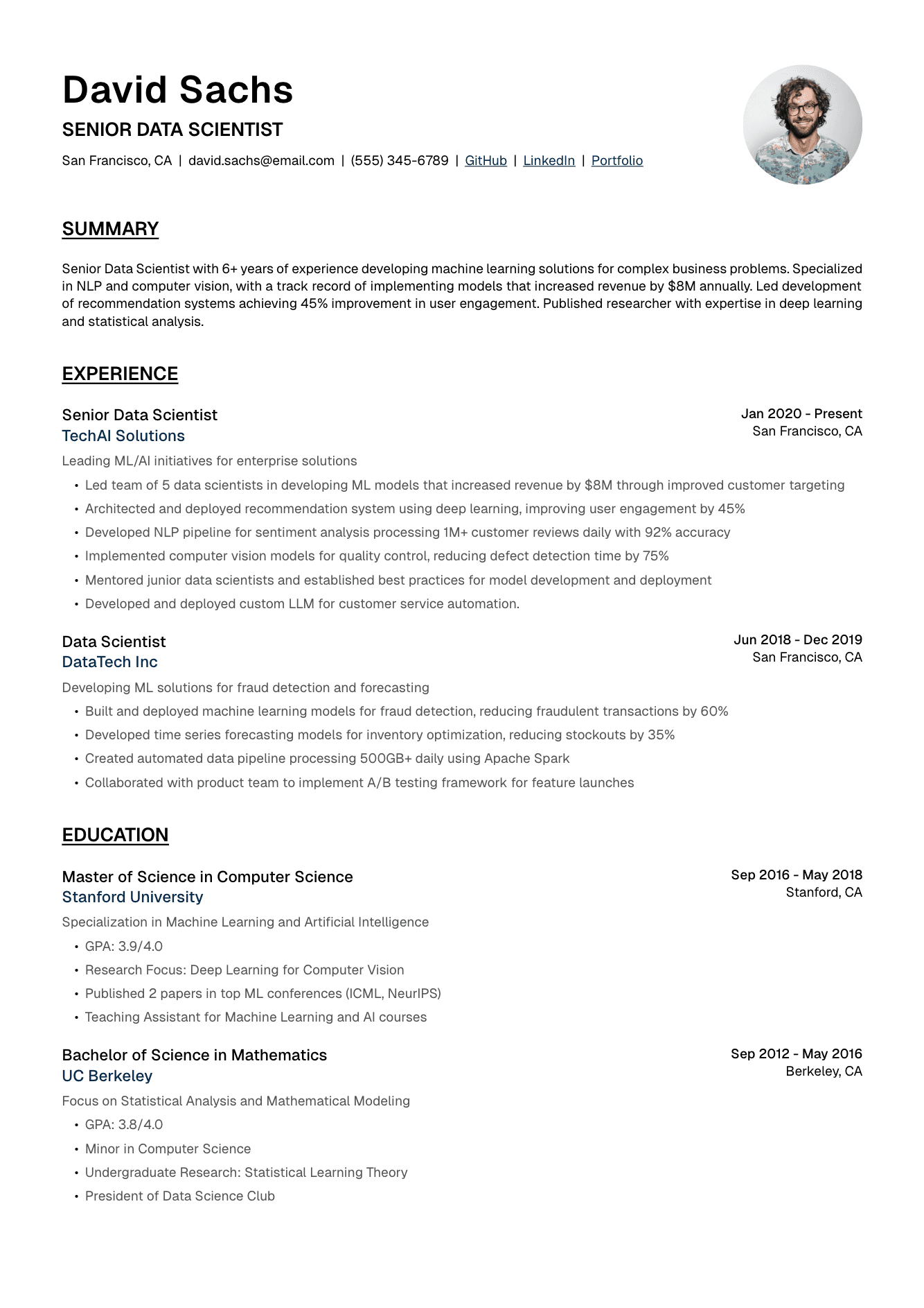 Data Scientist resume example
