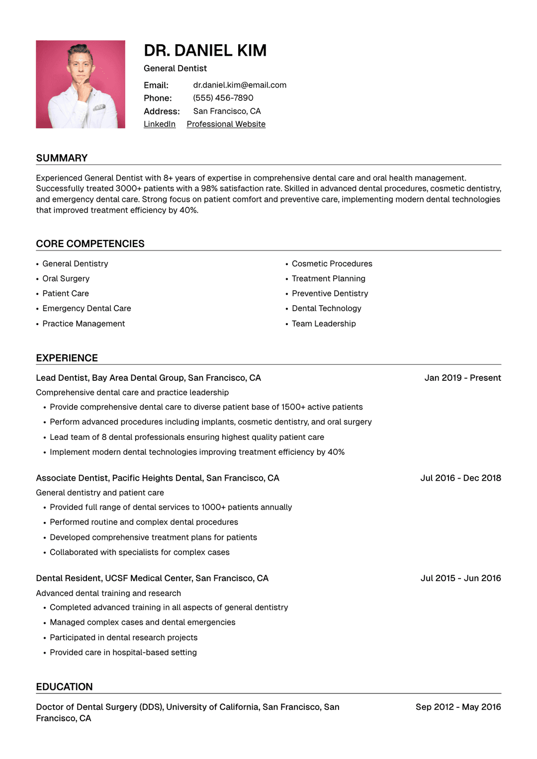 🦷 Dental Hygienist Resume Template Example