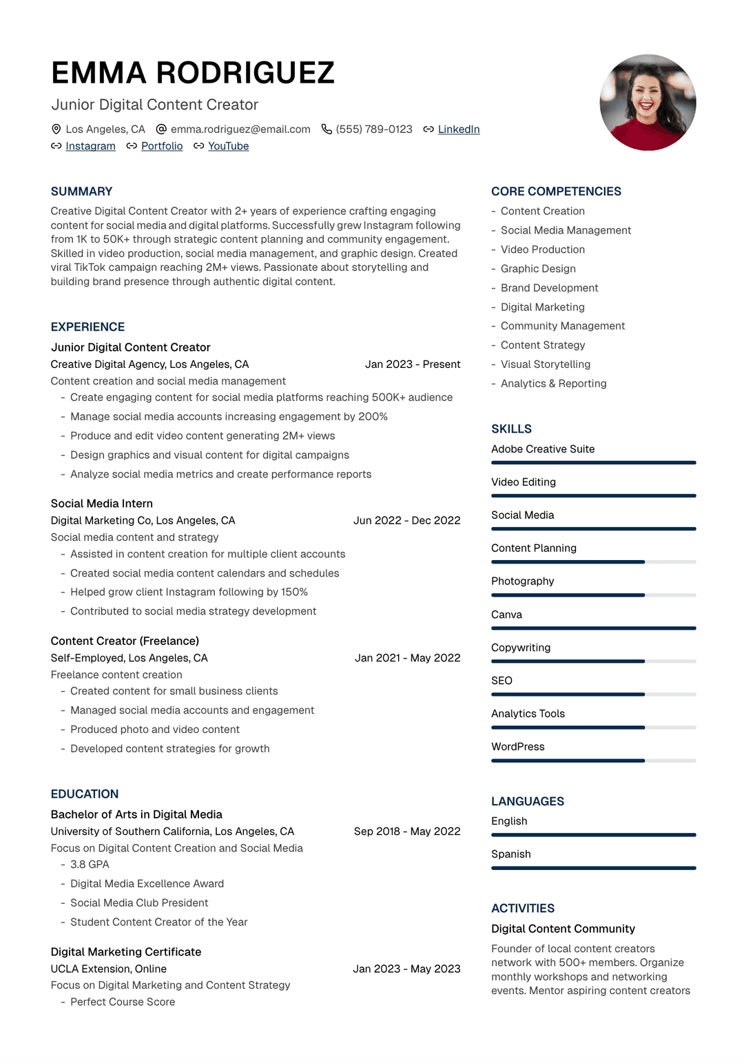 🎥 Digital Content Creator Resume Template Example