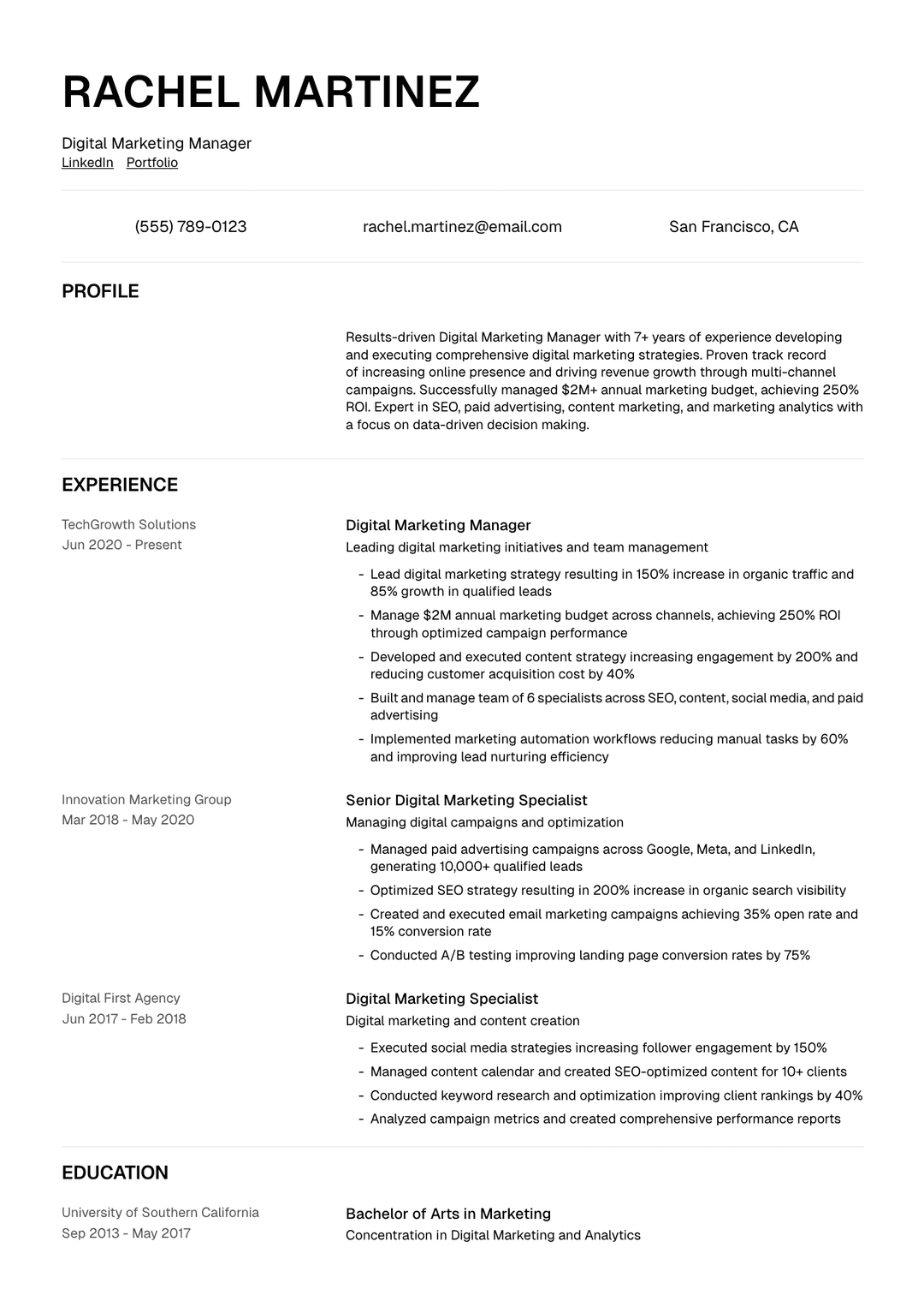๐ฏ Digital Marketing Specialist Resume Template Example