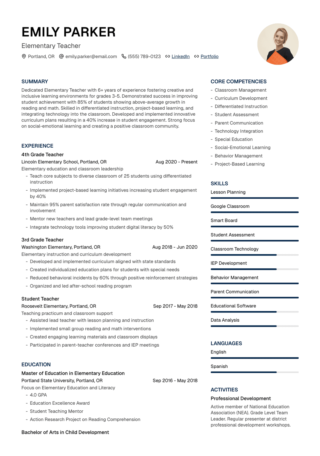📚 Elementary Teacher Resume Template Example