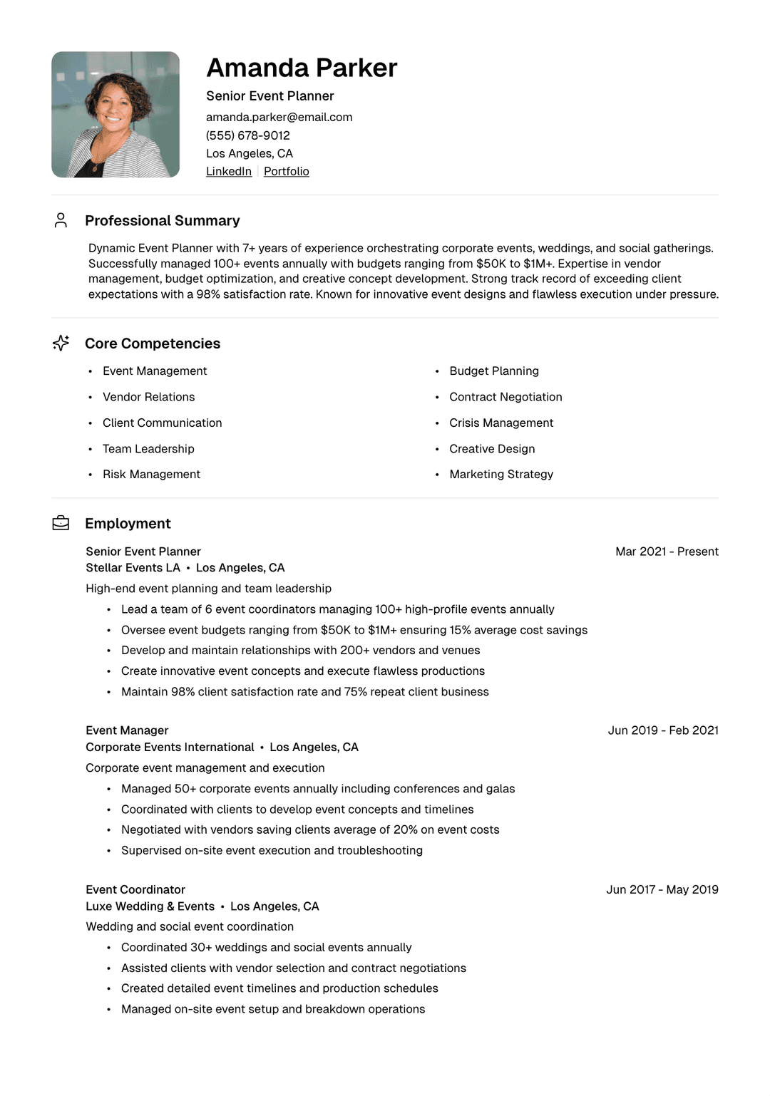 🎉 Event Planner Resume Template Example