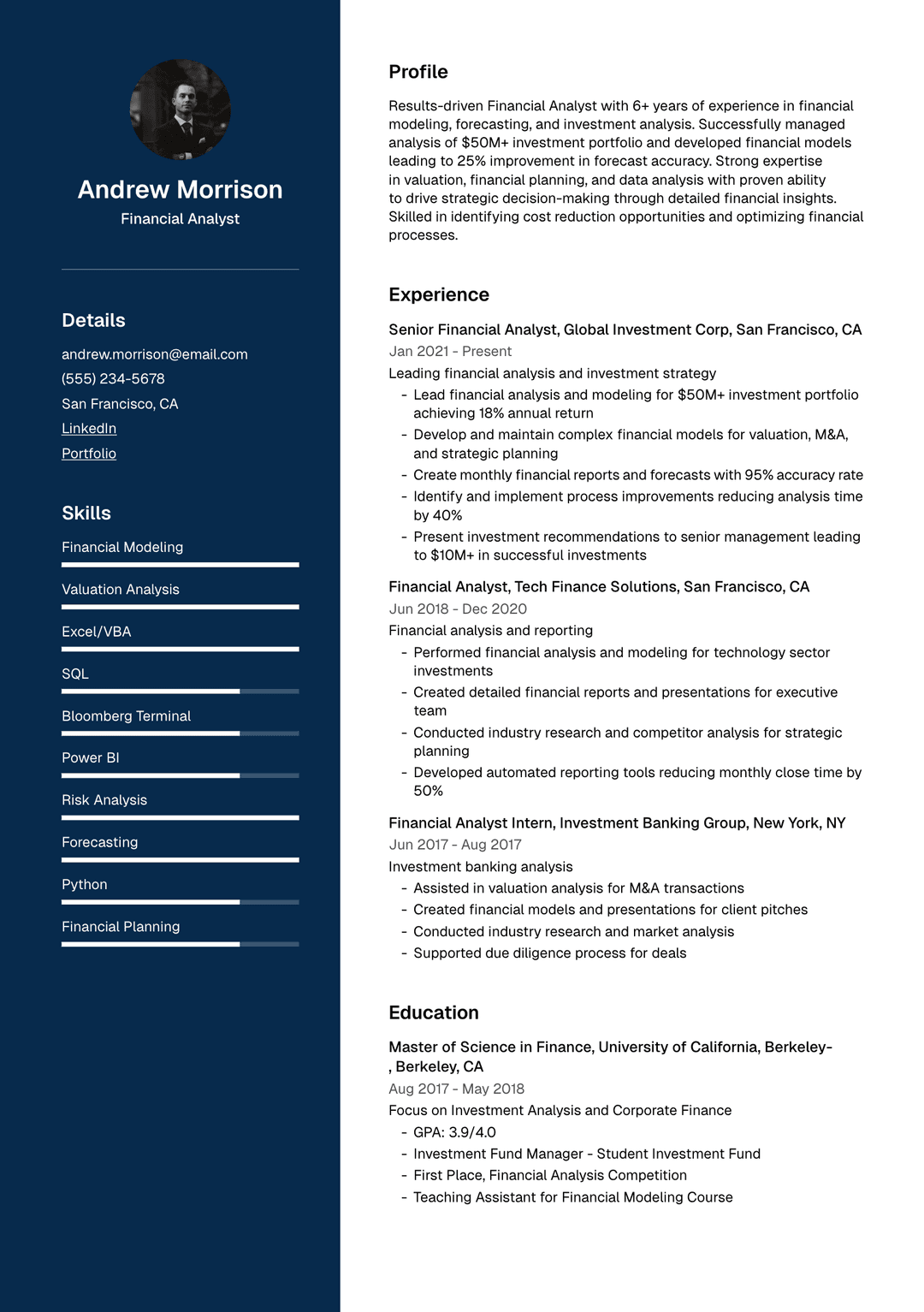 📈 Financial Analyst Resume Template Example