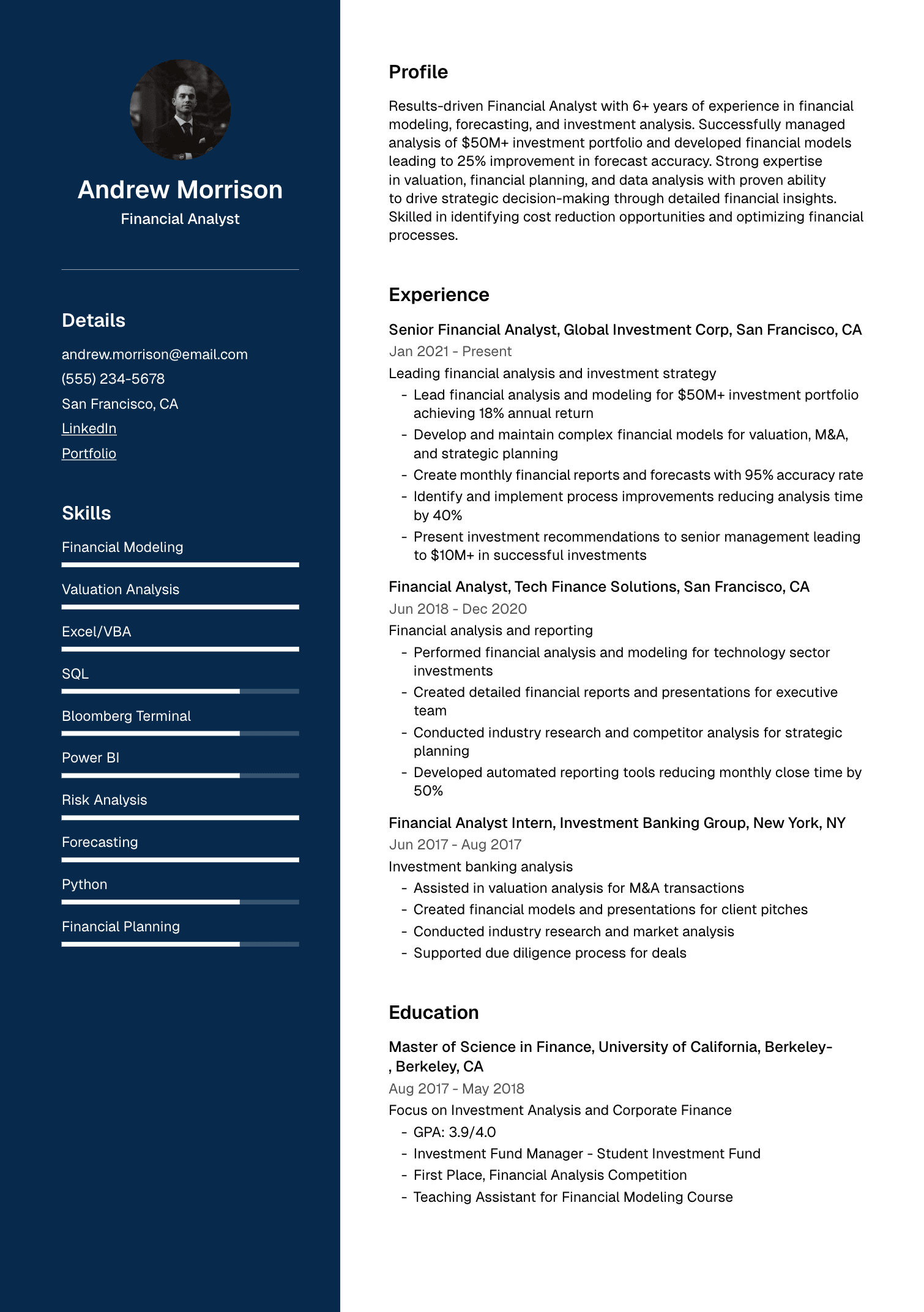 Financial Analyst resume example