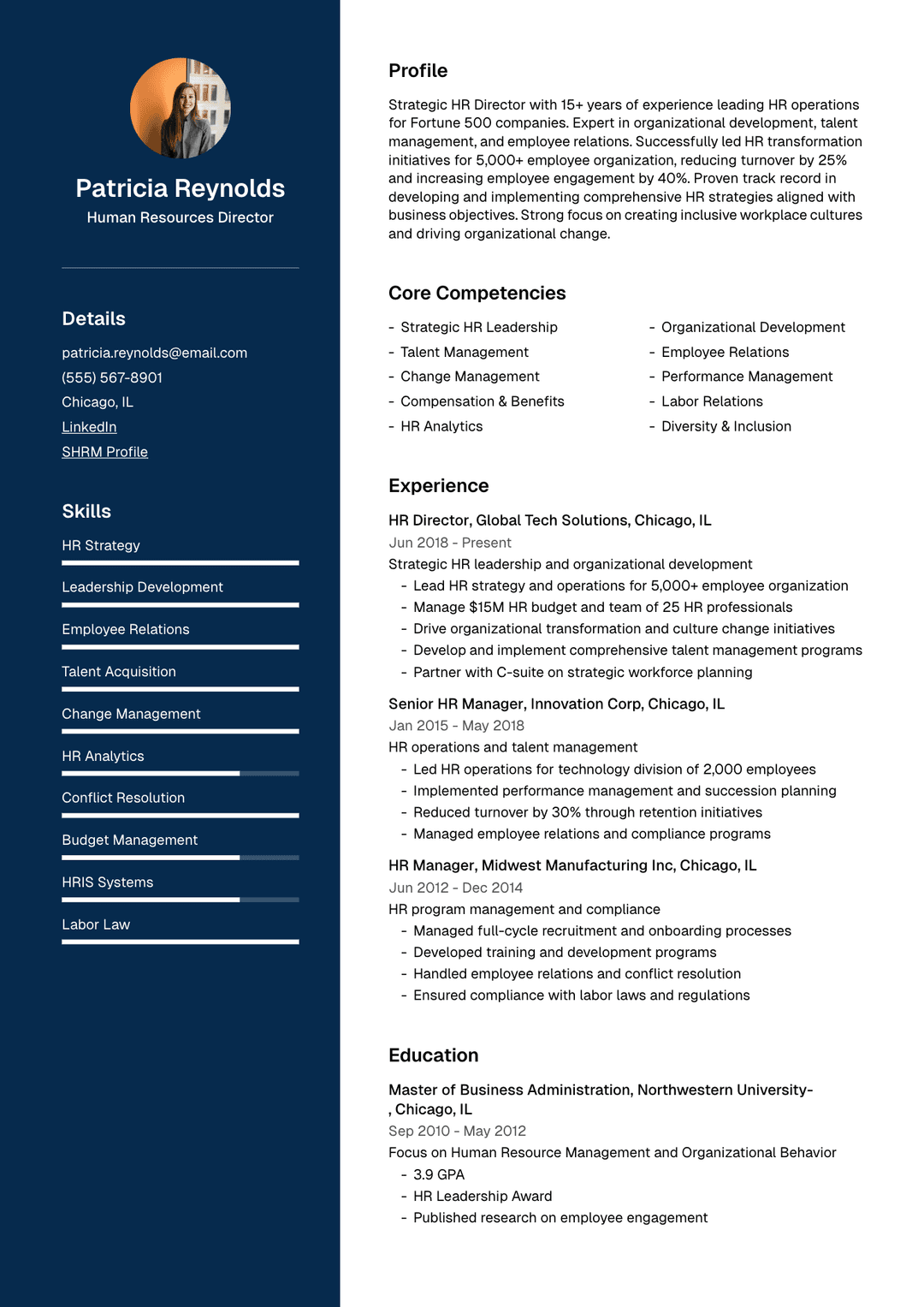 👥 HR Director Resume Template Example
