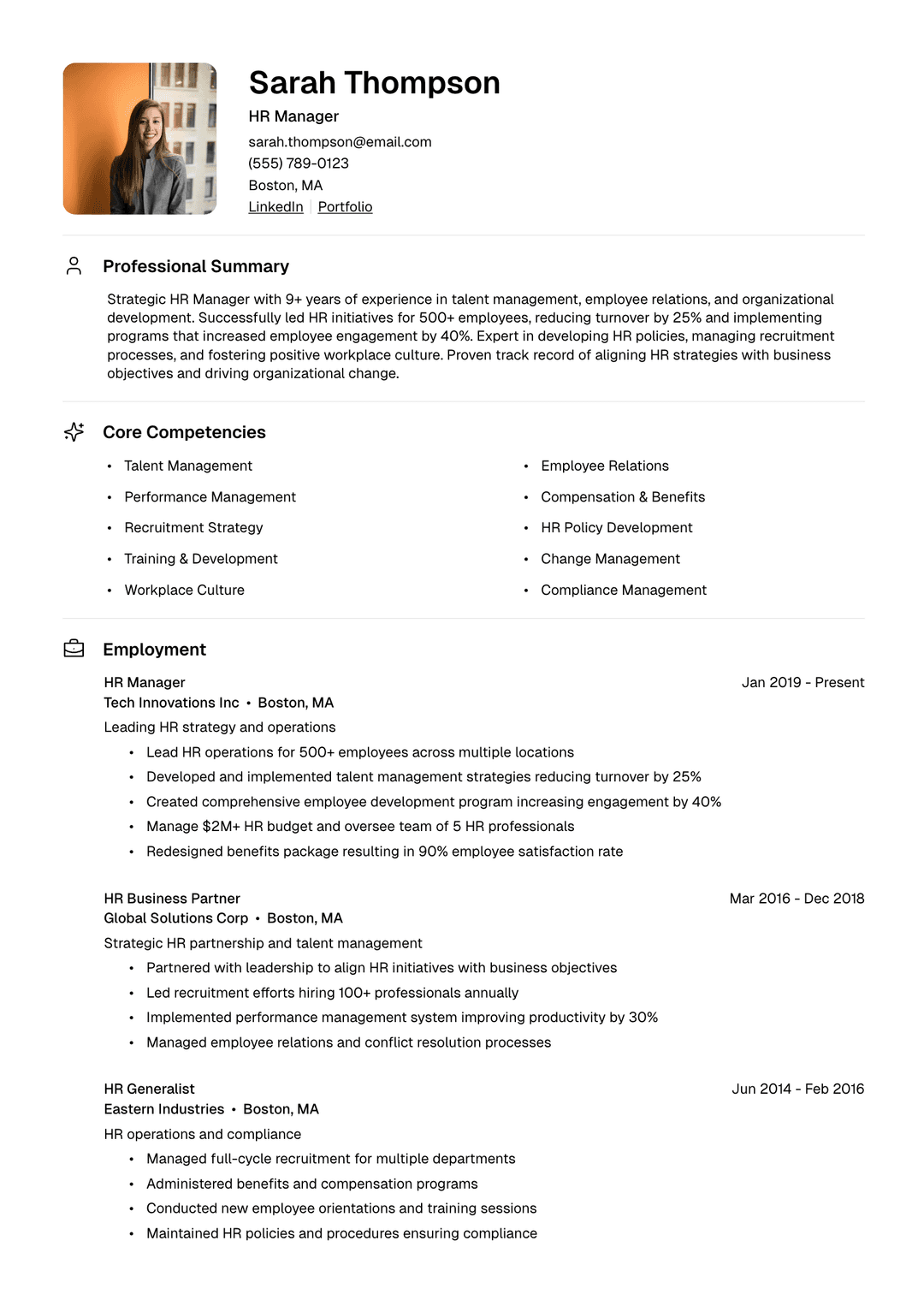 👥 HR Manager Resume Template Example