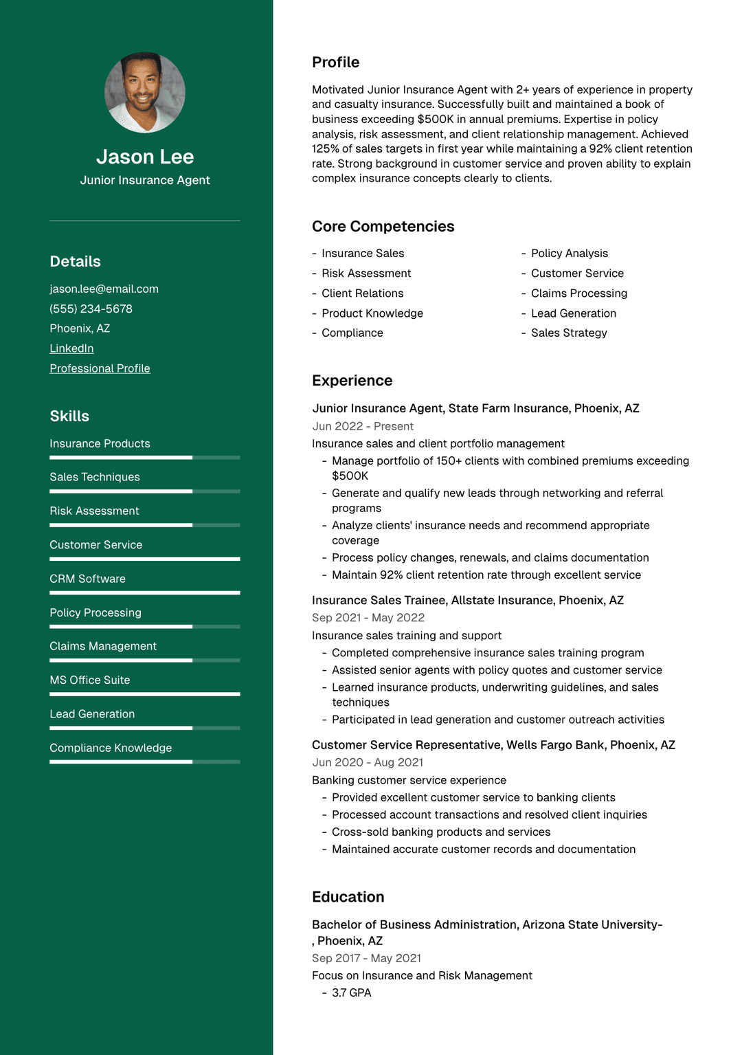 🏢 Insurance Agent Resume Template Example