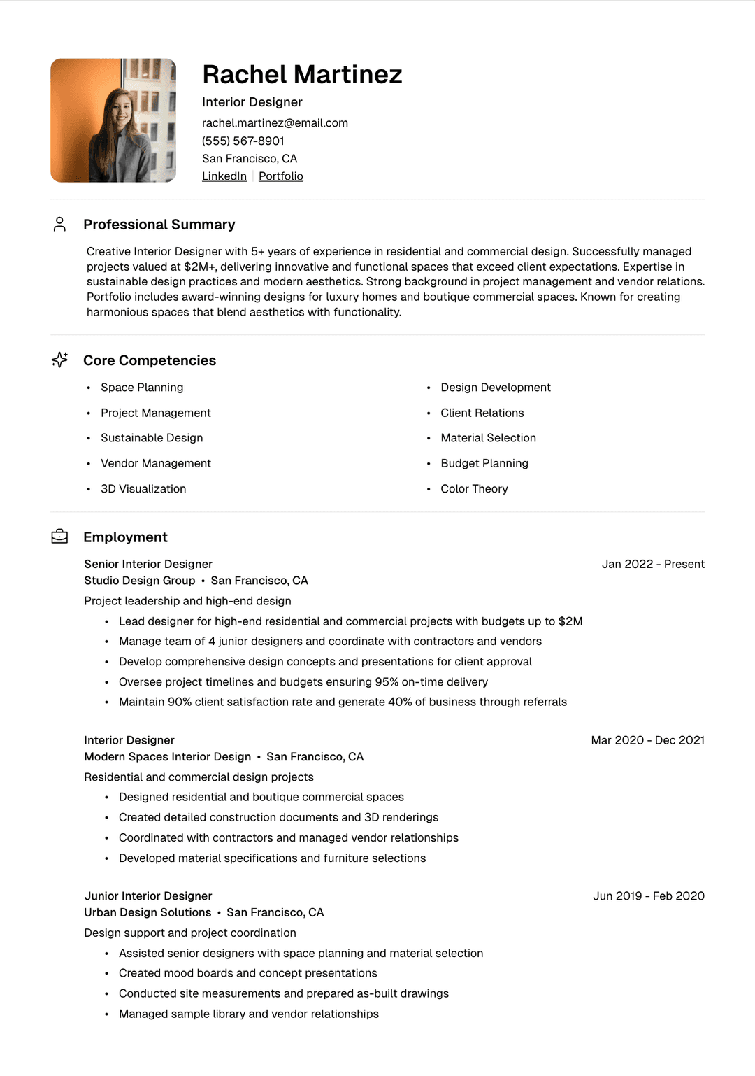 ๐จ Interior Designer Resume Template Example