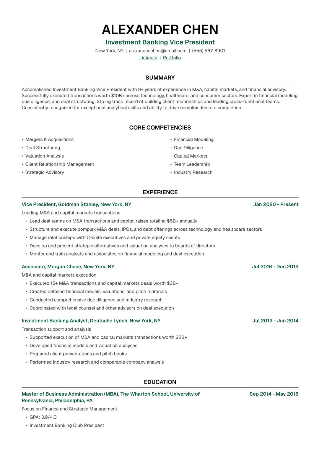 💰 Investment Banker Resume Template Example