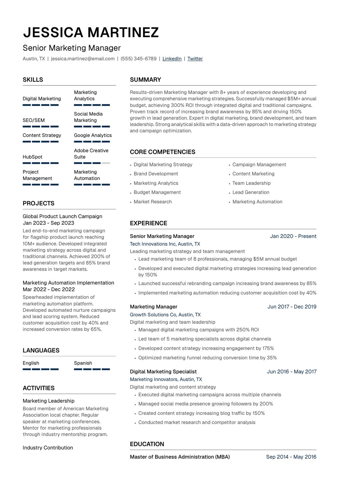 ๐ข Marketing Manager Resume Template Example