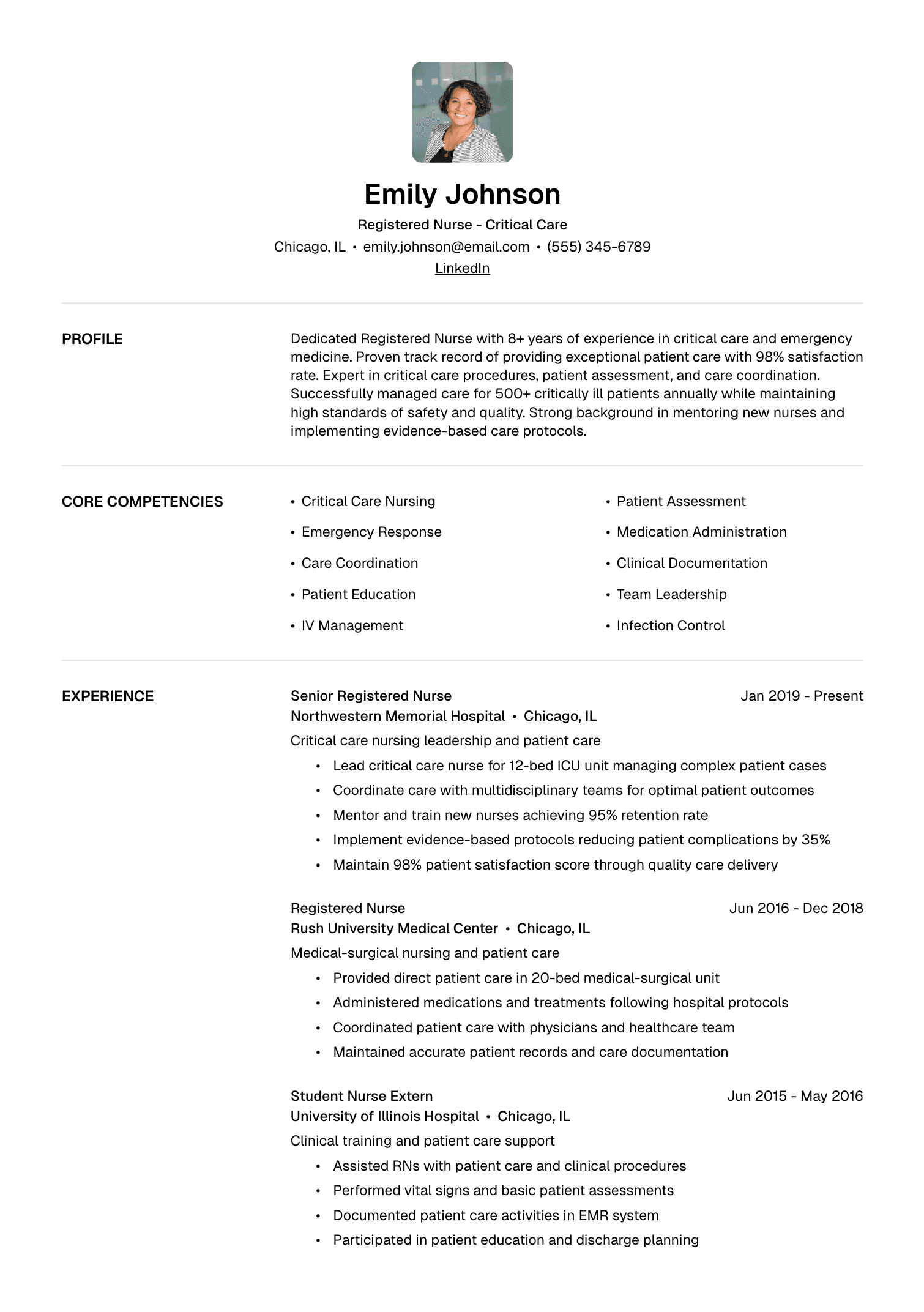 Registered Nurse resume example