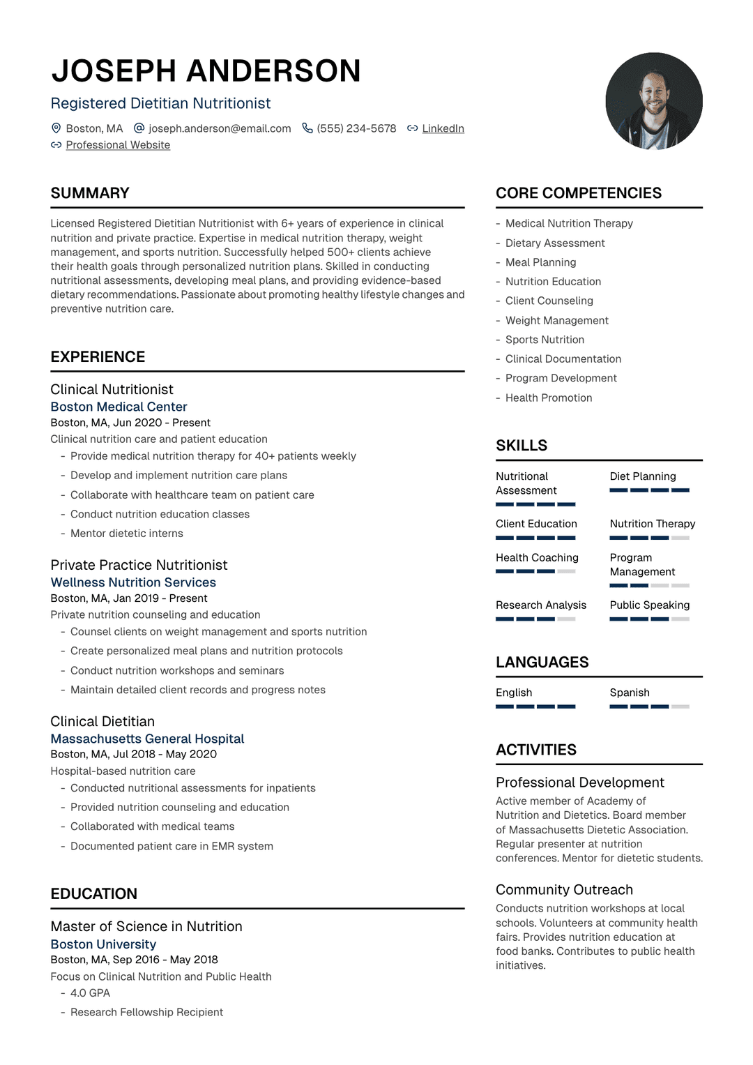 🥗 Nutritionist Resume Template Example