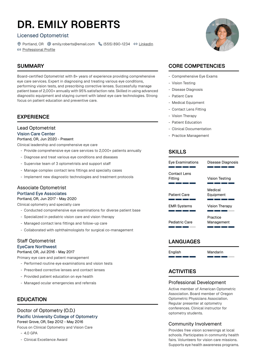 👁️ Optometrist Resume Template Example